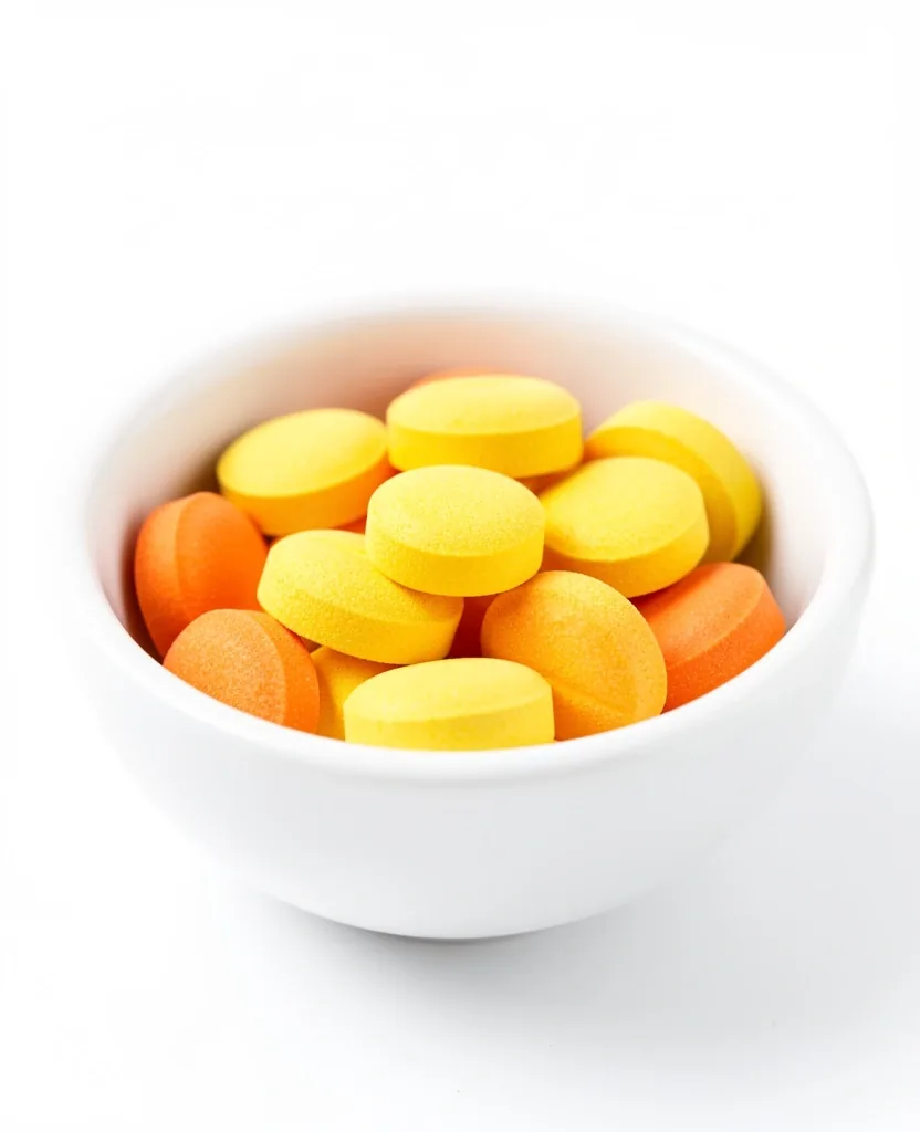 B-vitamin tablets in a laboratory dish