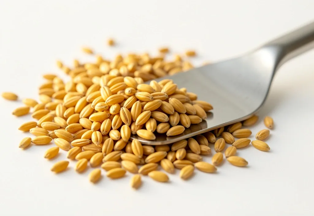 Wheat grains and a laboratory spatula