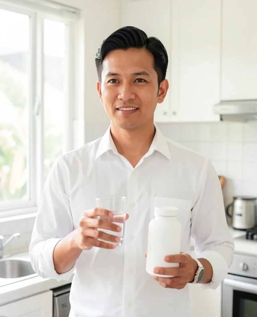 Man integrating morning vitamins into his daily routine