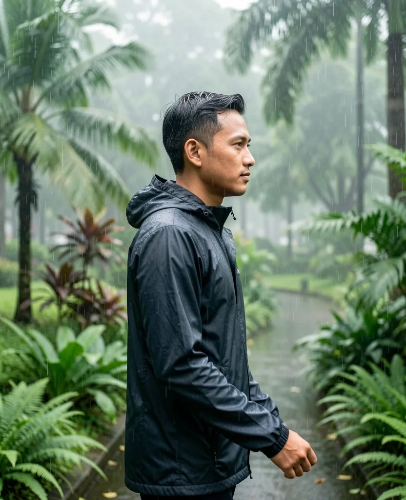 Man maintaining wellness routine during rainy season